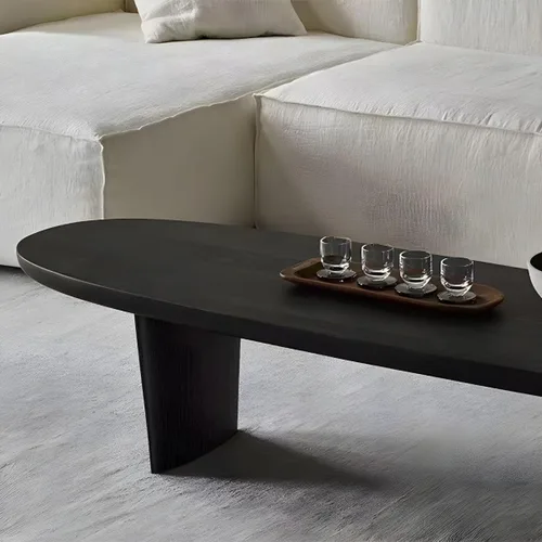 Miniatura 6 de RUNNUP Mesa de centro de madera negra ovalada, moderna, mesa de centro de decoración para sofá, mesa de cóctel para apartamento pequeño, sala