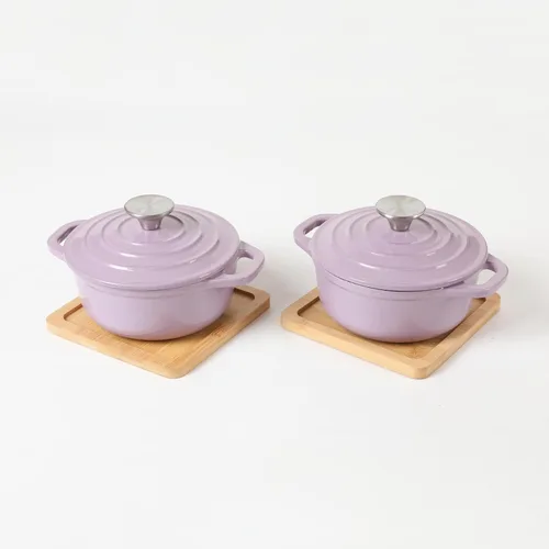 Miniatura 12 de HAWOK Mini horno holandés de hierro fundido, diámetro 5.51 pulgadas, 23 onzas, con bandeja de bambú, juego de 2, pre-sazonado