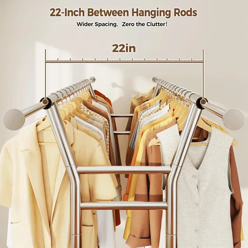 Miniatura 3 de HYSEYY Perchero de ropa resistente, perchero con ruedas para colgar ropa con estantes, carga de 700 libras, armario portátil con ruedas