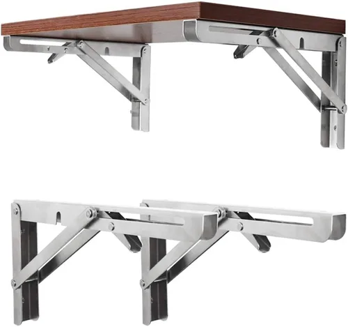 Miniatura 6 de Soportes de estante triangulares de acero inoxidable plegables de alta resistencia, soporte de estante montado en la pared para oficina en casa