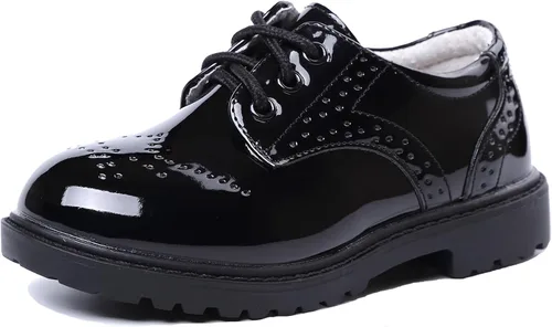 DADAWEN Zapatos de uniforme escolar con cordones para niños y niñas, cómodos zapatos de vestir Oxford (bebéniño pequeñoniño grande)