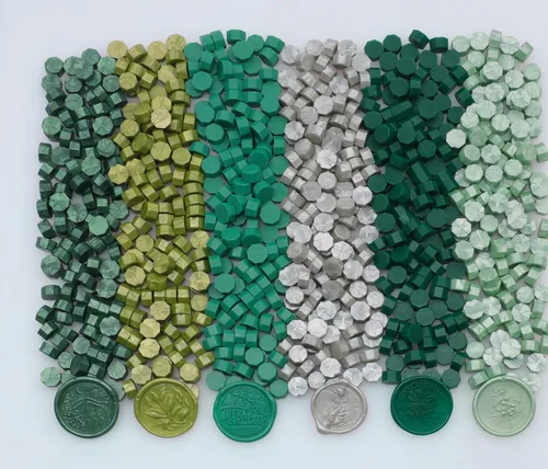 600 cuentas de sellado de cera, cuentas de cera de sellado verde salvia para sello de cera, juego de cuentas de cera verde pino con 6 colores
