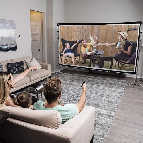 Miniatura 7 de Vamvo - Pantalla de proyector para exteriores, pantalla de proyectores portátiles con soporte de aleación de aluminio, pantallas plegables de 120
