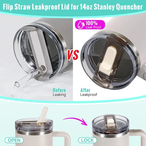 Miniatura 3 de 14 oz Tapa con popote abatible de repuesto para accesorios de vaso Stanley, 2 tapas antiderrames a prueba de derrames para vasos Stanley de 14 oz