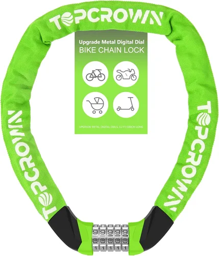 Miniatura 12 de Topcrown Cerradura de cadena para bicicleta, diales digitales de metal mejorados, 3.2 pies de largo, alta seguridad, resistente, antirrobo