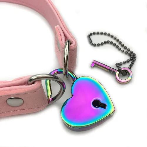 Miniatura 2 de Collar de Gargantilla con Candado y Llave con Candado de Corazón para Mujeres y Hombres, 14 pulg., Terciopelo