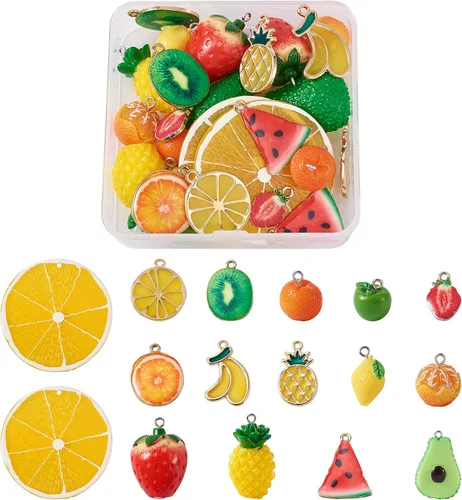 Miniatura 10 de Cheriswelry 10 dijes de fruta naranja, de resina, coral, lindos colgantes, adornos colgantes con lazo de hierro de 0.99 a 0.98 pulgadas, decoración