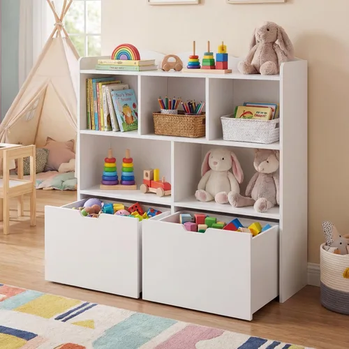 Miniatura 10 de GAOMON Organizador de almacenamiento de juguetes, estantería para niños, armario de almacenamiento de juguetes, armario para libros infantiles