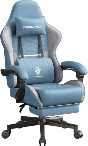 Miniatura 10 de Dowinx Silla de juegos de tela con cojín de resorte de bolsillo, silla de juegos de masaje con reposacabezas, silla ergonómica para computadora