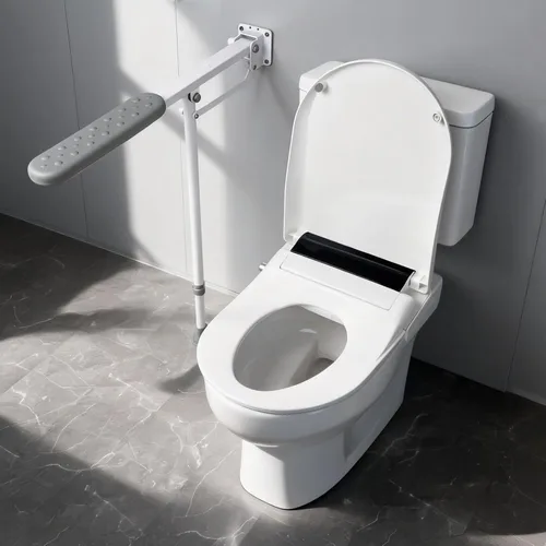 Miniatura 7 de Barra de agarre de 26 pulgadas para inodoro con altura y longitud ajustables, barandilla de seguridad de baño abatible con pata de apoyo, capacidad