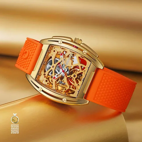 Miniatura 4 de CIGA Design Reloj de pulsera mecánico de acero inoxidable dorado con correa de silicona de zafiro con una correa de acero inoxidable
