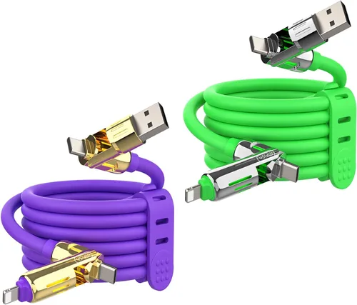 Miniatura 11 de MFish Cable de carga USB 4 en 1 con funda de transporte, cable de carga rápida de 240 W, USB-A y USB-C dual a USB-C/Lightning, para iPhone Negro