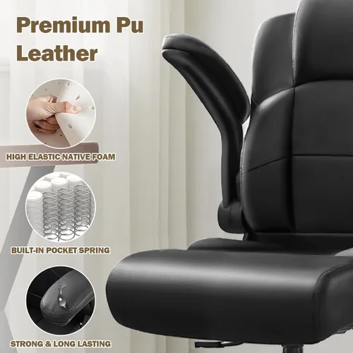 Miniatura 5 de Silla de dibujo ergonómica, silla de oficina alta para escritorio de pie con reposabrazos abatibles, anillo de pie ajustable y altura, silla de Negro
