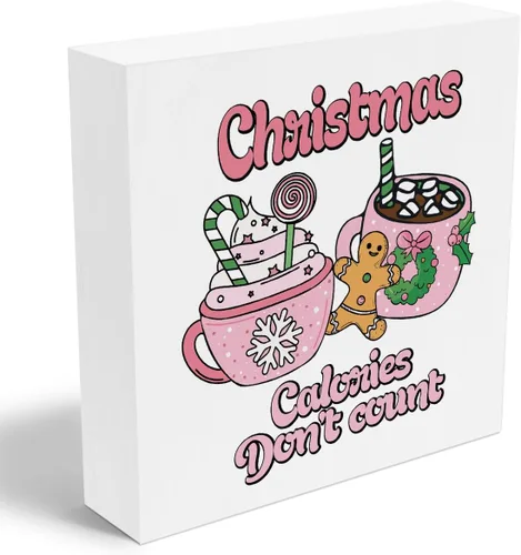 Miniatura 9 de Cartel de madera con diseño de árboles de Navidad divertidos, caja de madera con texto en inglés «Merry Christmas», arte rústico, estante