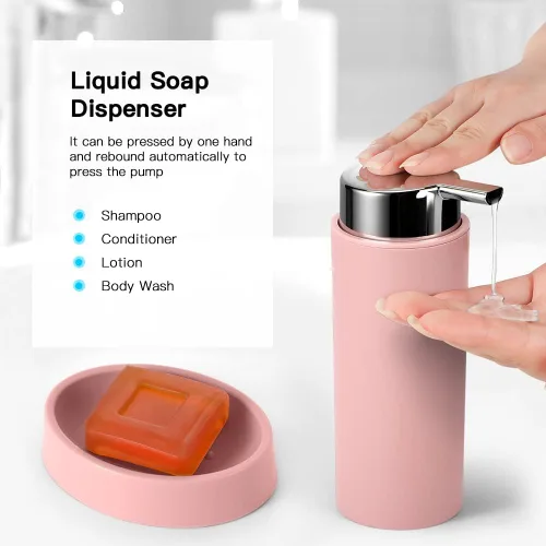 Miniatura 5 de Otostar Juego de accesorios de baño de plástico con dispensador de jabón, soporte para cepillos de dientes, soporte para vasos, jabonera, soporte