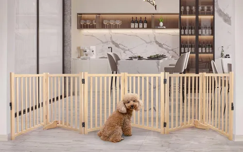 Miniatura 14 de YOCAN Puertas independientes de madera no pintadas para perros, para la casa, puertas, escaleras, vallas de madera para perros para interiores