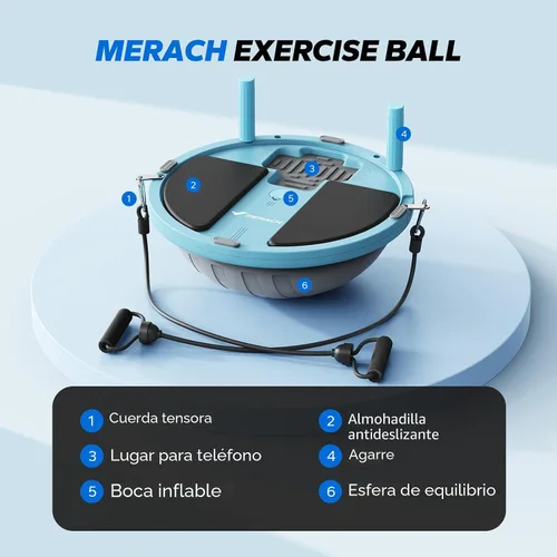Miniatura 8 de MERACH Pelota de ejercicio 3 en 1, pelota de yoga, tabla de equilibrio y bandas de resistencia con bomba de pie de 18 pulgadas, 286 libras