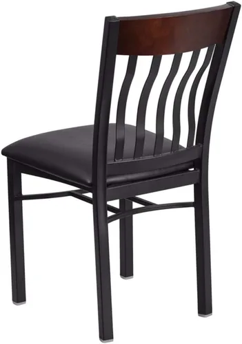 Miniatura 4 de Flash Furniture Eclipse Series Silla de restaurante con respaldo vertical de metal negro y madera de nogal con asiento de vinilo negro