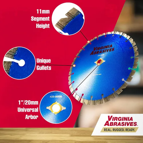 Miniatura 4 de Virginia Abrasives 425-08408 - Hoja de diamante de hormigón de uso general UV de 9 pulgadas - Cortador húmedo y seco para hormigón/asfalto