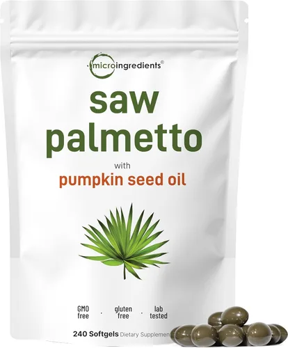 Micro Ingredients Saw Palmetto con aceite de semilla de calabaza, 240 cápsulas blandas | Extracto prensado en frío | Ácidos grasos esenciales y