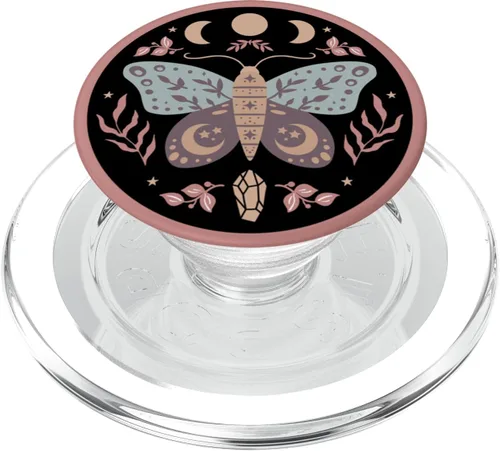 Miniatura 8 de Celestial Boho Moth Witchy Folk Art Botanical Moon Phases PopSockets PopSockets intercambiable PopGrip