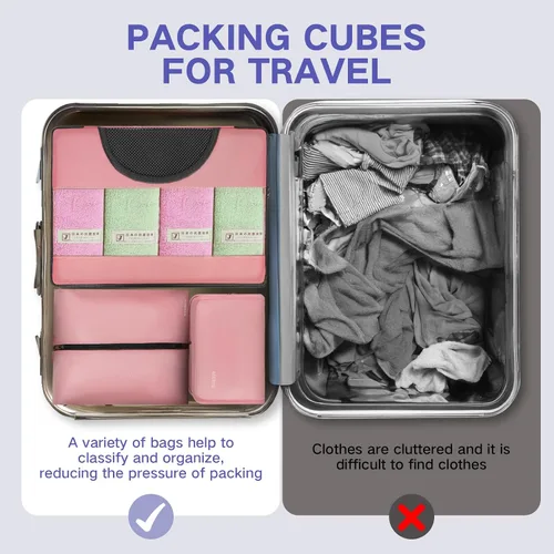 Miniatura 5 de Cubos de embalaje para viajes, 8 cubos de embalaje para maletas, organizadores de equipaje de malla transpirable para ropa, artículos de tocador