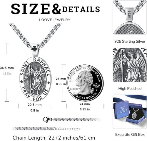 Miniatura 3 de LOOVE Collar de plata de ley 925 con medalla milagrosa de San MiguelSan CristóbaloCristóbal de JesúsSan BenitoVirgen María milagrosa para hombres