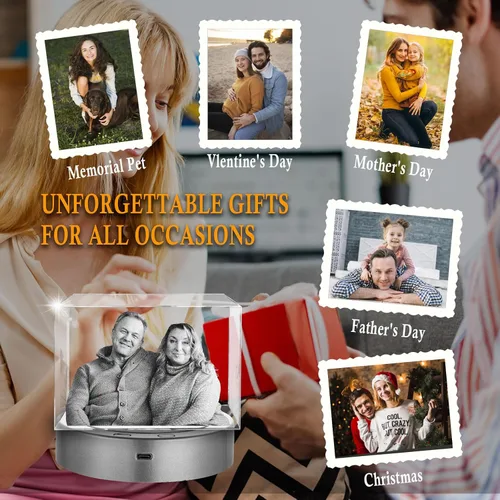 Miniatura 7 de Foto de cristal 3D personalizada, marco de fotos de vidrio grabado con láser, gran aniversario, cumpleaños, Navidad, regalos conmemorativos
