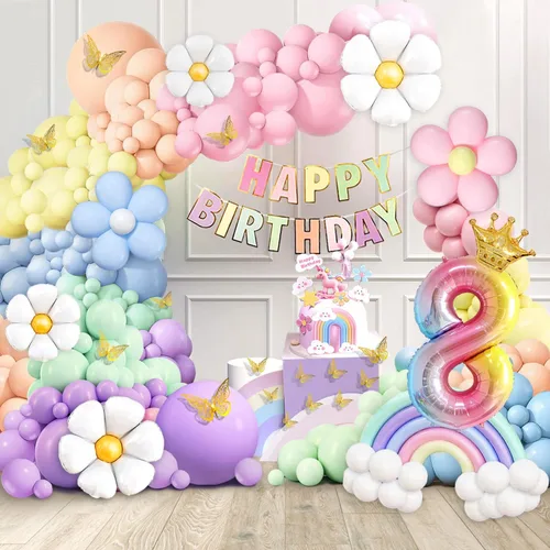 Miniatura 10 de Daisy Kit de Guirnalda de Globos de 219 Piezas con Globo Número 3, Pancarta, Decoración para Pastel, Decoraciones de Fiesta de Cumpleaños Arcoíris