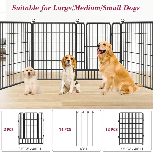 Miniatura 6 de Corralito para perros, 40 pulgadas de altura, 14 paneles de valla resistente para perros con puerta, corral de ejercicio antioxidante para perros