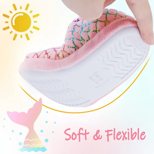 Miniatura 5 de MEJORMEN Pantuflas de casa de sirena para niñas, acogedoras y antideslizantes para interiores y exteriores, pantuflas de dormitorio con purpurina
