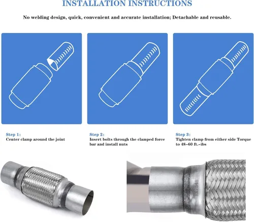 Miniatura 6 de Tubo Flexible de Entrada de Escape de 2.5 pulgadas, ID x 10 de Longitud Tubo Flexible, Acero Inoxidable Doble Trenza Resistente Tipo Universal Tubo