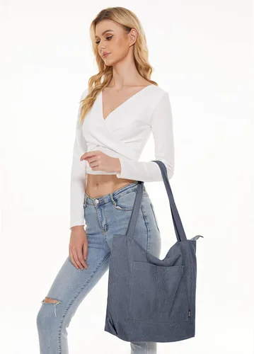 Miniatura 9 de KALIDI Bolso de mano de pana para mujer, bolso de hombro grande con bolsillo con cremallera, bolso Hobo casual de gran capacidad, bolsa de trabajo
