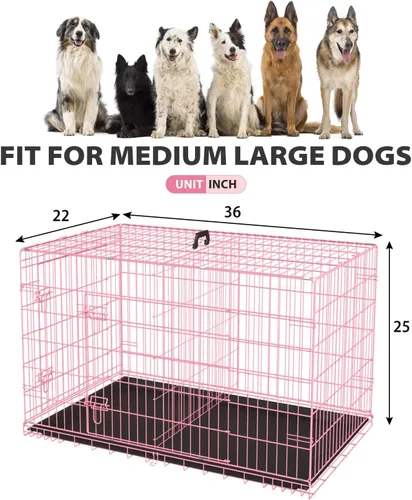 Miniatura 7 de BestPet Jaula para perros 36 pulgadas Rosa Perrera plegable de metal con puertas dobles, pestillos seguros de perno deslizante, bandeja a