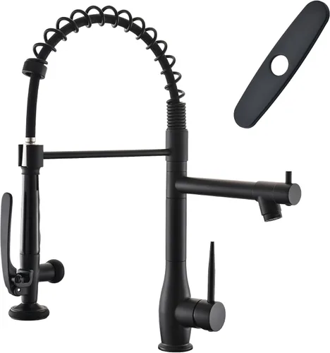 Miniatura 8 de GIMILI Grifo de cocina negro y dorado con rociador desplegable Grifo de fregadero de cocina de alta presión de una sola manija Grifos de cocina