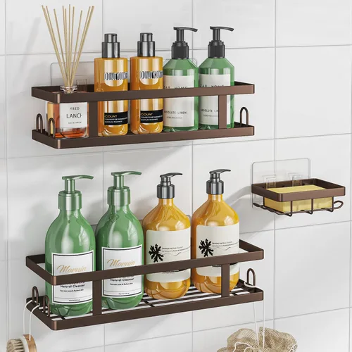 Miniatura 10 de Youvip Organizador de ducha adhesivo sin taladro, organizador de baño con soporte para jabón, estantes inoxidables de gran capacidad para ducha