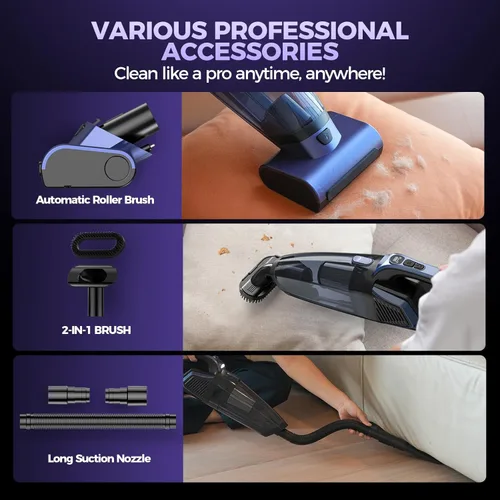 Miniatura 6 de Aspiradora de mano para pelo de mascotas sin cable: aspiradora de coche de alta potencia de 20000 PA con cepillo motorizado y luz LED, aspiradora