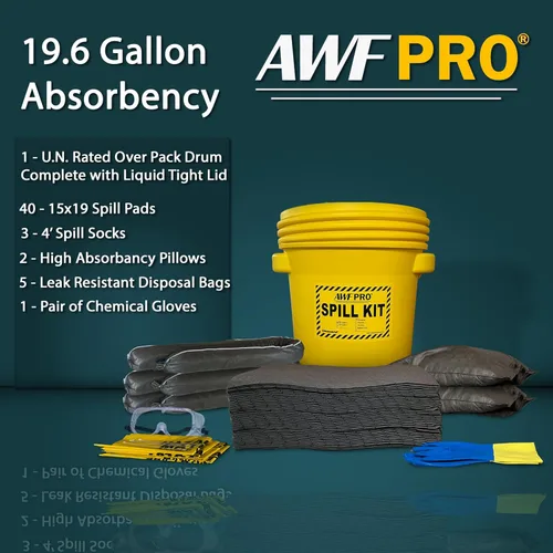 Miniatura 3 de AWF PRO Kit Universal de Derrames de 20 Galones, 59 Piezas – Tambor Aprobado por DOT de 20 Galones, Calcetines, Almohadillas y Cojines, y Accesorios