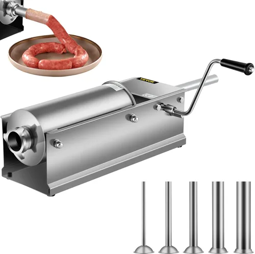 Miniatura 11 de Happybuy Embutidora de salchichas horizontal 3L/7 libras, máquina manual de embutido con 5 boquillas de relleno, máquina de relleno de salchichas