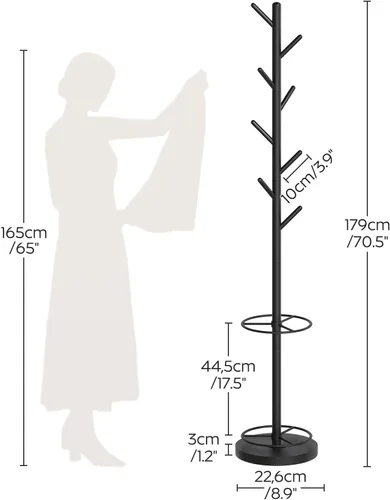 Miniatura 7 de YATINEY Perchero independiente con soporte para paraguas, perchero con 8 ganchos, árbol de abrigo resistente para entrada, perchero moderno, soporte