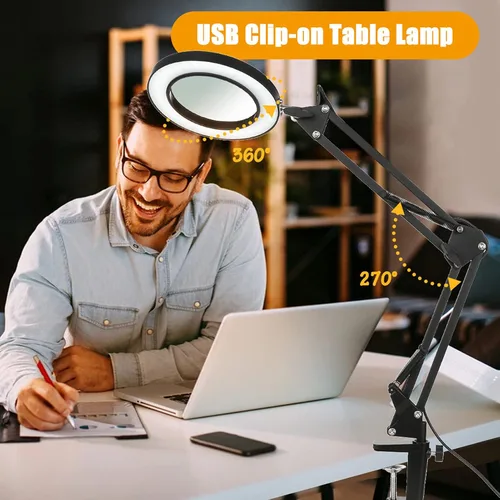 Miniatura 6 de Lámpara de aumento con abrazadera, 8 lámparas de lupa, 3 colores y 10 brillantes, lámpara LED de lupa ajustable de 19 pulgadas, lámpara de brazo