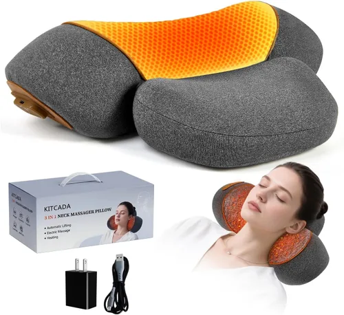Almohada eléctrica masajeadora de cuello para aliviar el dolor de tejido profundo, dispositivo de tracción cervical recargable 3 en 1 con calor,