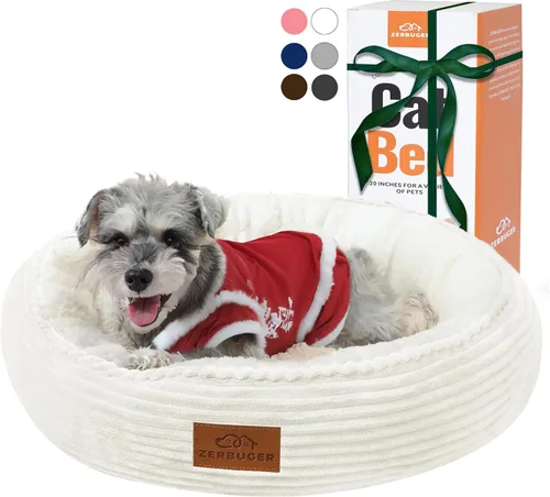 Zerbuger Cama redonda color crema para perros y gatos, de 23 pulgadas, regalo para perros grandes, medianos y pequeños, sofá de dormir lavable a