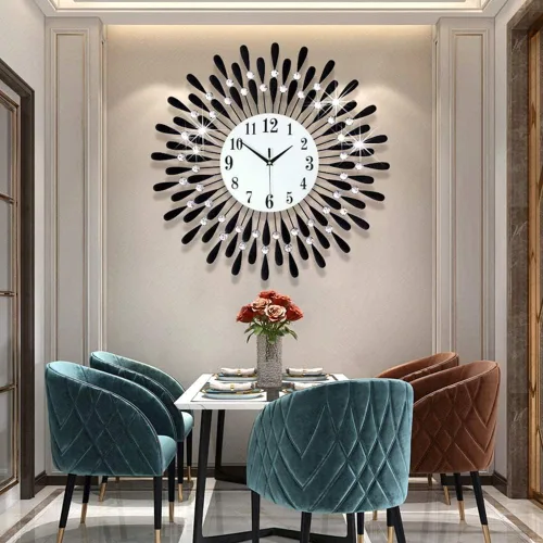 Miniatura 2 de Reloj de pared con diamantes de cristal, reloj de pared moderno, reloj de pared de flores, reloj de metal silencioso, decoración de arte de 23.6 in