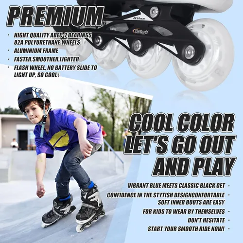 Miniatura 3 de Nattork Patines en línea ajustables para niños y niñas, azul negro rojo con ruedas iluminadas, patinaje sobre ruedas juvenil para principiantes de 3