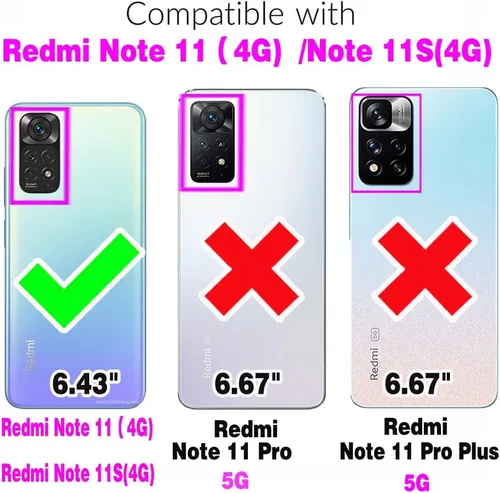 Miniatura 2 de Compatible con Xiaomi Redmi Note 11S/11 4G Funda para teléfono y protector de pantalla de vidrio templado, soporte de anillo, soporte magnético