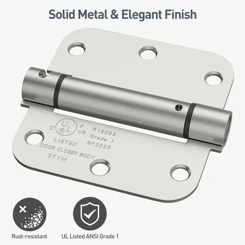 Miniatura 4 de HOSOM Bisagra de puerta de cierre automático de 3.5 pulgadas, bisagra de resorte, tensión ajustable para puerta interior, certificación UL