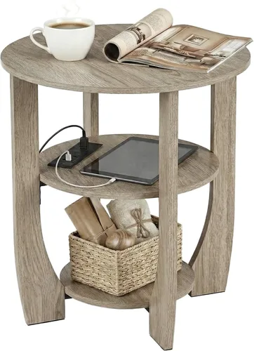 Miniatura 13 de Mesa auxiliar redonda, mesa auxiliar de 3 niveles con almacenamiento, mesa decorativa negra de 19.7 pulgadas, mesita de noche para dormitorio, sala