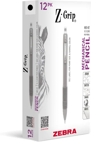 Miniatura 9 de Zebra Pen Z-Grip - Lápiz mecánico, tamaño de punta de 0.028 in, grafito HB #2, barril perlado transparente con agarre negro, suministros escolares