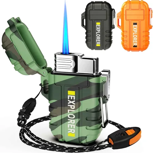 Encendedor de antorcha, butano recargable, resistente al viento, gas para exteriores con llama de chorro ajustable, para chimenea, fuegos Camouflaje